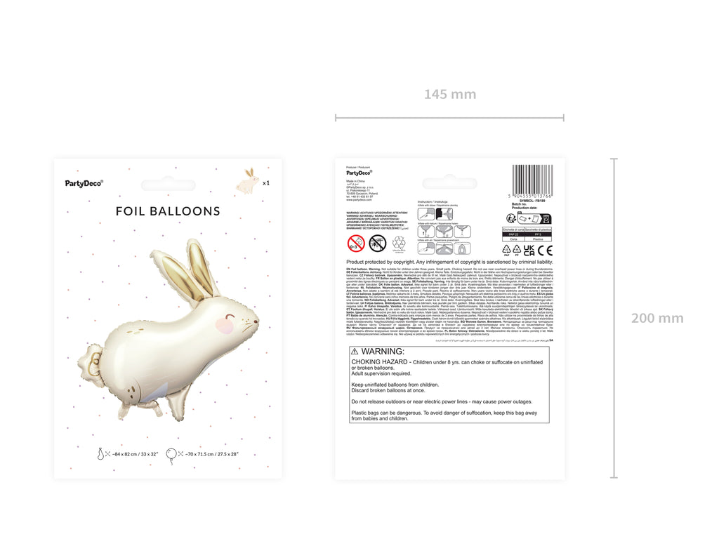 Hasen‑Folienballon – 67 × 88 cm | Farbmix | Für Helium & Luft, inkl. Strohhalm | Oster‑ & Kinderparty