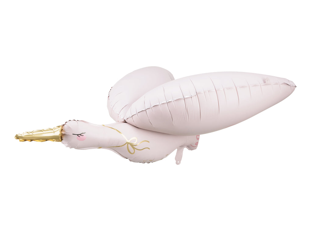 Storch-Folienballon, 103 x 60 cm, hellrosa Storch-Folienballon, hellrosa, Maße vor dem Aufblasen ca. 103 x 60 cm, Maße nach dem Aufblasen ca. 100 x 43 cm. Zum Aufblasen mit Luft oder Helium. Inklusive Strohhalm. 1 Packung / 1 Stück.