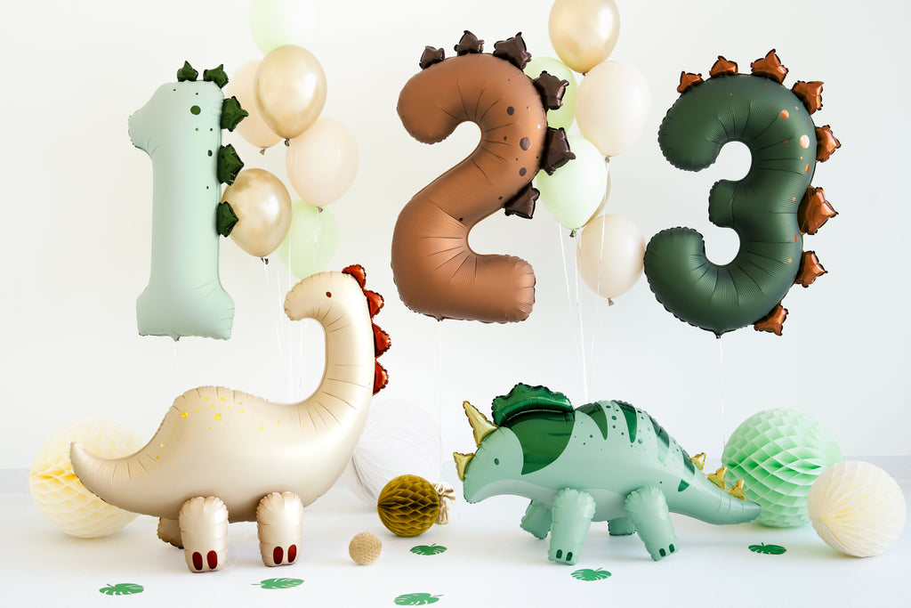 Brontosaurus‑Folienballon freistehend – 91 × 85 cm | Dino Ballon im Farbmix | Luftfüllung, inkl. Strohhalm | Kindergeburtstag & Dino‑Party