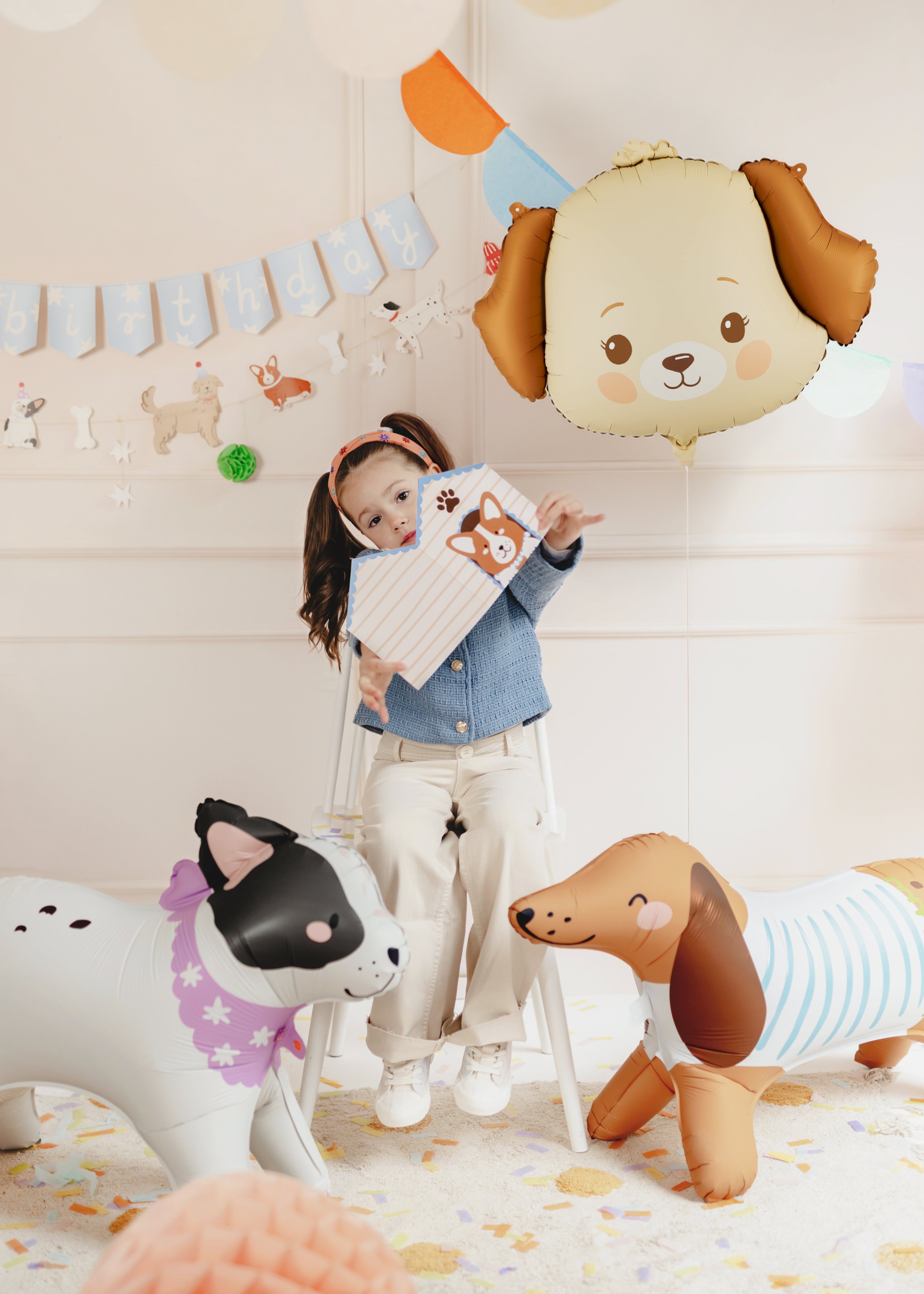 Hunde-Folienballon 63 × 48,5 cm – beige & braun, Helium- & Luftfüllung, inkl. Strohhalm, Partydeko Hundemotto