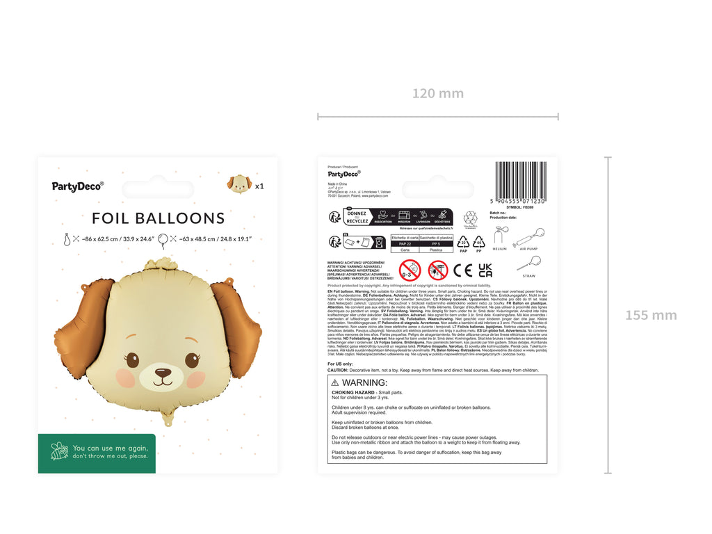 Hunde-Folienballon 63 × 48,5 cm – beige & braun, Helium- & Luftfüllung, inkl. Strohhalm, Partydeko Hundemotto