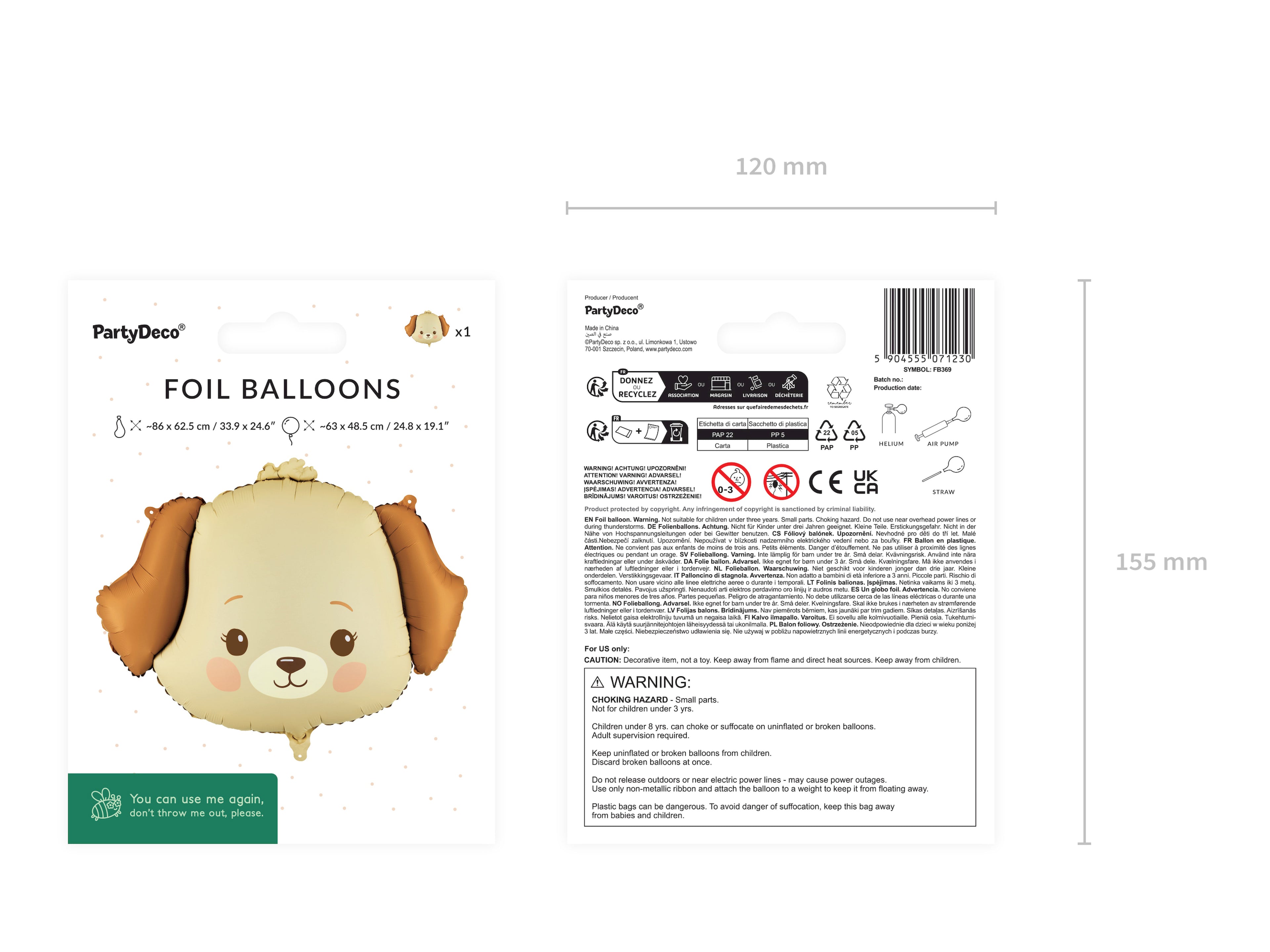 Hunde-Folienballon 63 × 48,5 cm – beige & braun, Helium- & Luftfüllung, inkl. Strohhalm, Partydeko Hundemotto