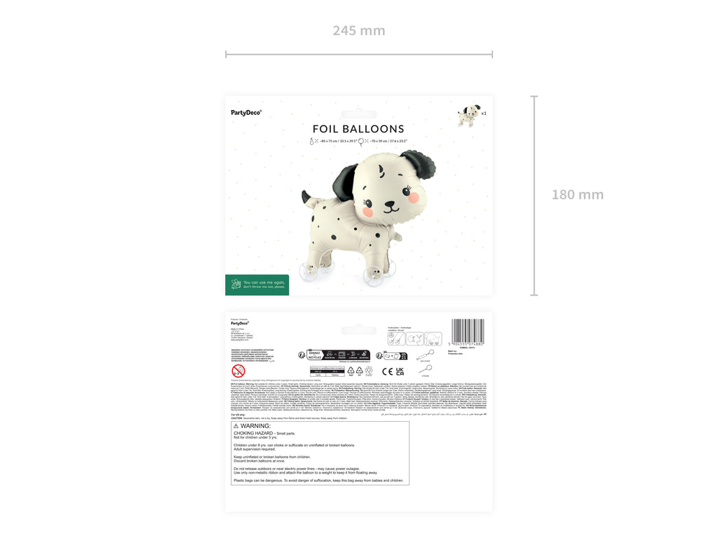 Folienballon „Hund auf Rädern“ – 70 × 59 cm | Niedlicher Hundeballon für Kindergeburtstag & Tier‑Mottoparty | Luftfüllung, inkl. Strohhalm