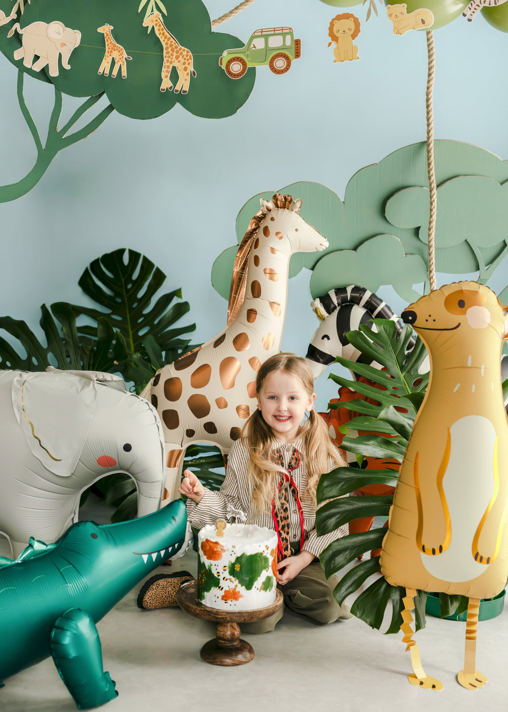 Krokodil‑Folienballon freistehend – 126 × 36 cm | Dunkelgrün | Luftfüllung, inkl. Strohhalm | Kindergeburtstag & Dschungel‑Party