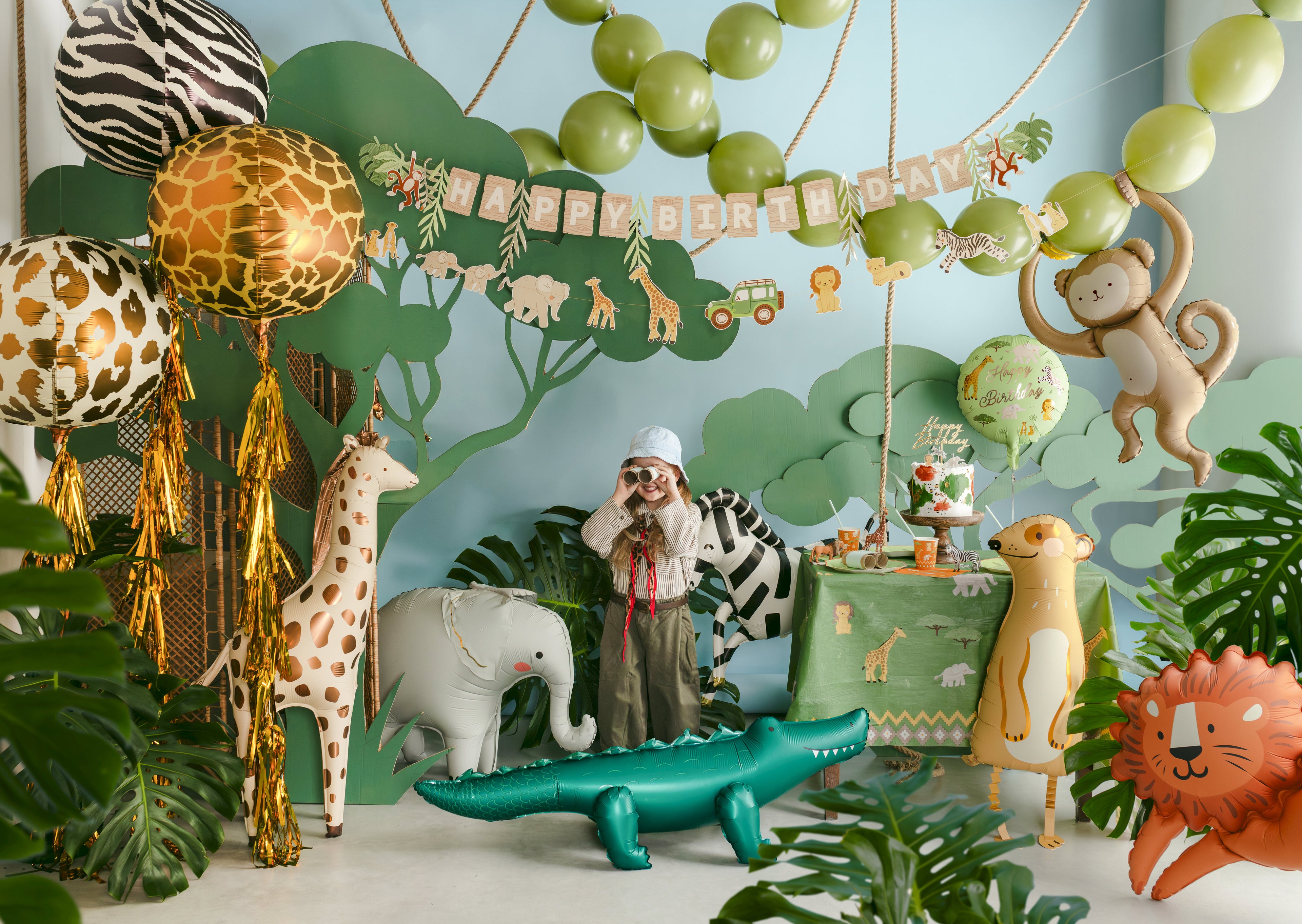 Krokodil‑Folienballon freistehend – 126 × 36 cm | Dunkelgrün | Luftfüllung, inkl. Strohhalm | Kindergeburtstag & Dschungel‑Party