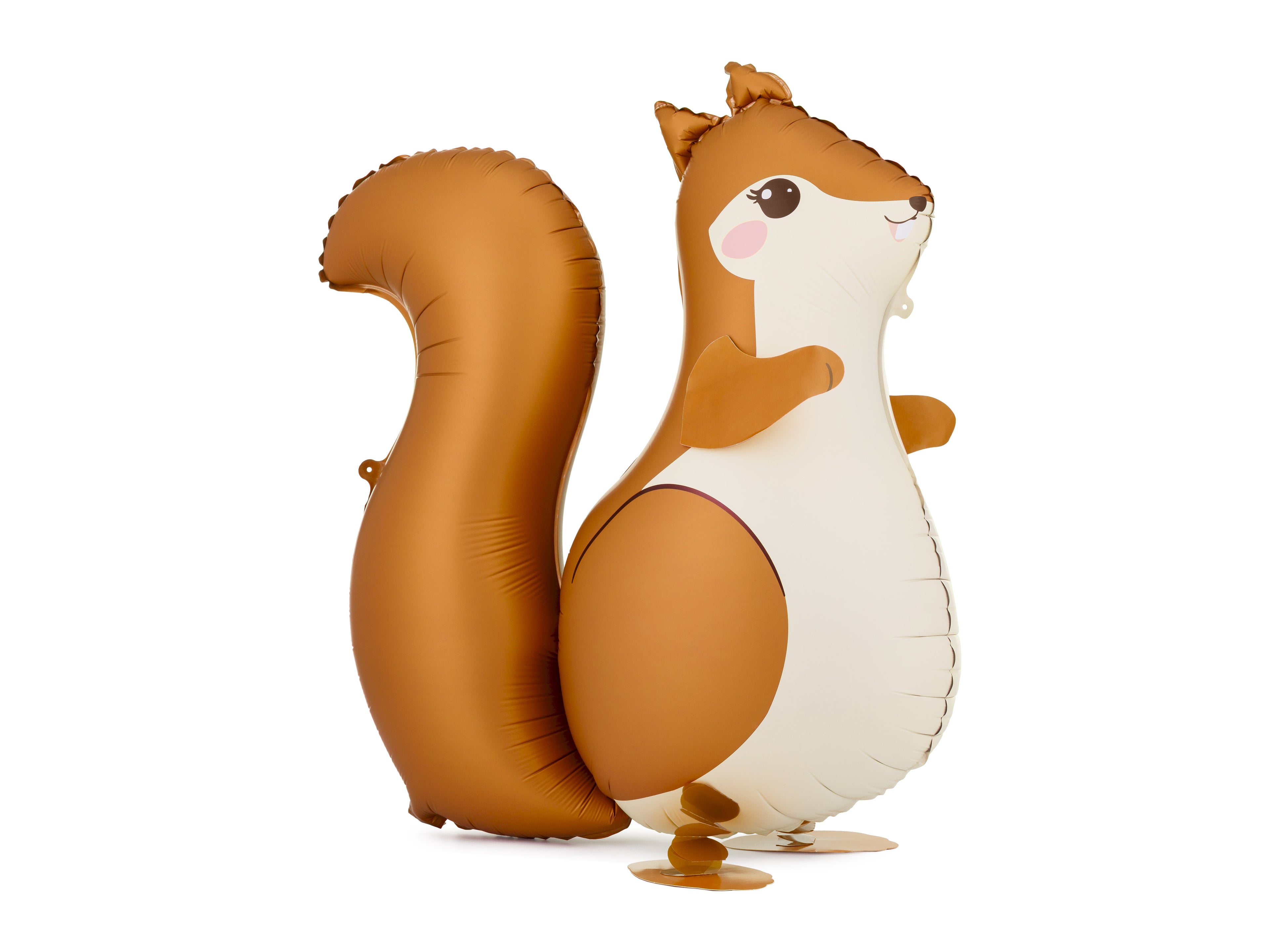 Eichhörnchen‑Folienballon „Walking Squirrel“ – 51 × 59 cm (aufgeblasen) | Helium‑Ballon in Orange/Creme | inkl. Strohhalm