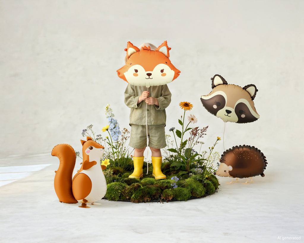 Eichhörnchen‑Folienballon „Walking Squirrel“ – 51 × 59 cm (aufgeblasen) | Helium‑Ballon in Orange/Creme | inkl. Strohhalm