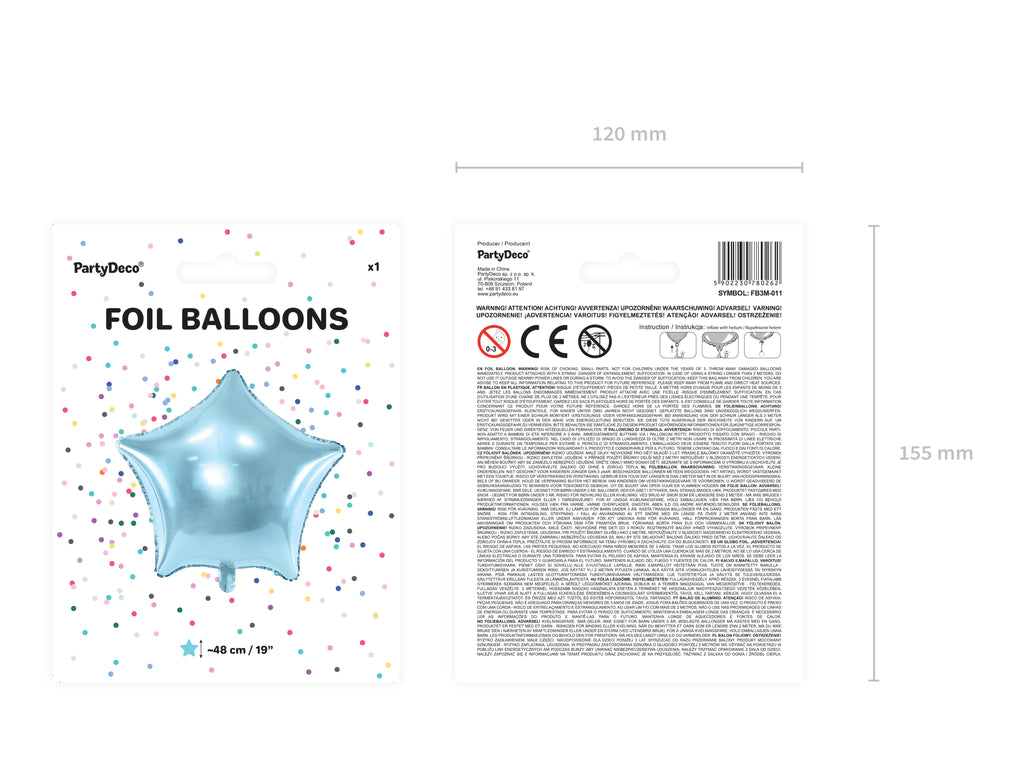 Sternförmiger Folienballon Hellblau – 48 cm | Metallic Sternballon für Babyshower, Taufe, Geburtstag & Partydeko