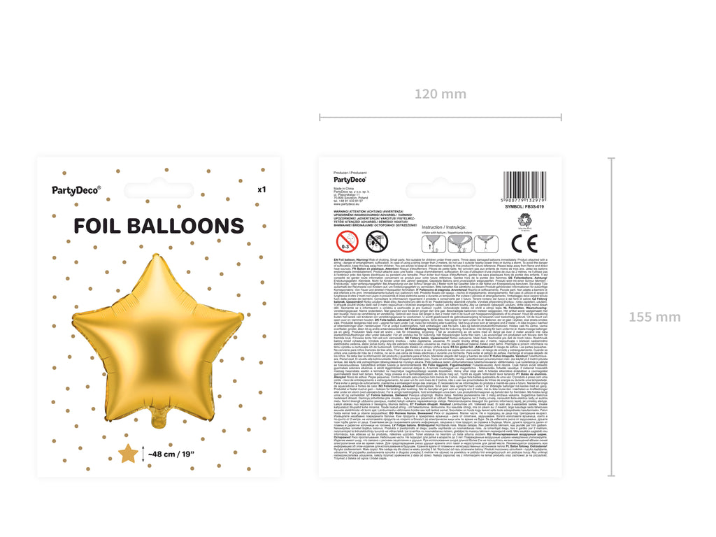 Sternförmiger Folienballon Gold - 48 cm | Goldener Sternballon für Geburtstag, Hochzeit, Babyshower, Weihnachten & Partydeko