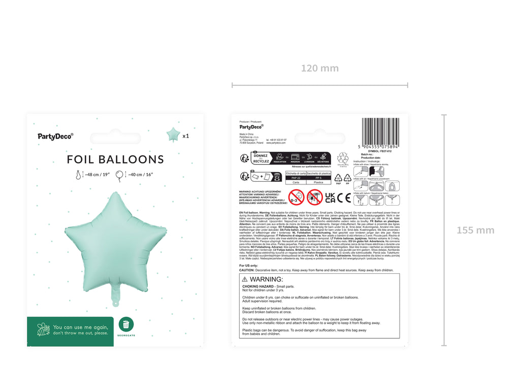 Sternförmiger Folienballon Pastellgrün – 48 cm | Matter Sternballon für Hochzeit, Babyshower & Geburtstag | Luft oder Helium, inkl. Strohhalm