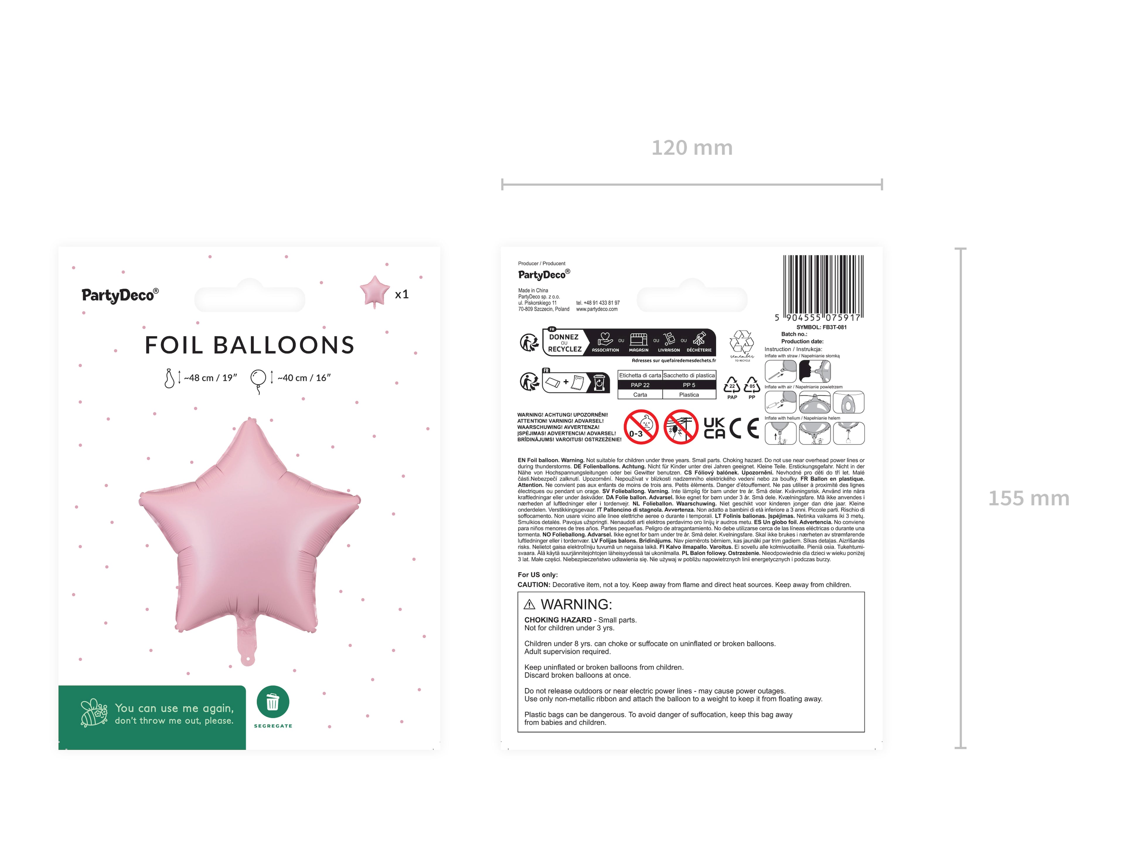 Sternförmiger Folienballon Rosa - 48 cm | Matter Sternballon für Babyshower, Geburtstag, Taufe & Partydeko | Luft oder Helium