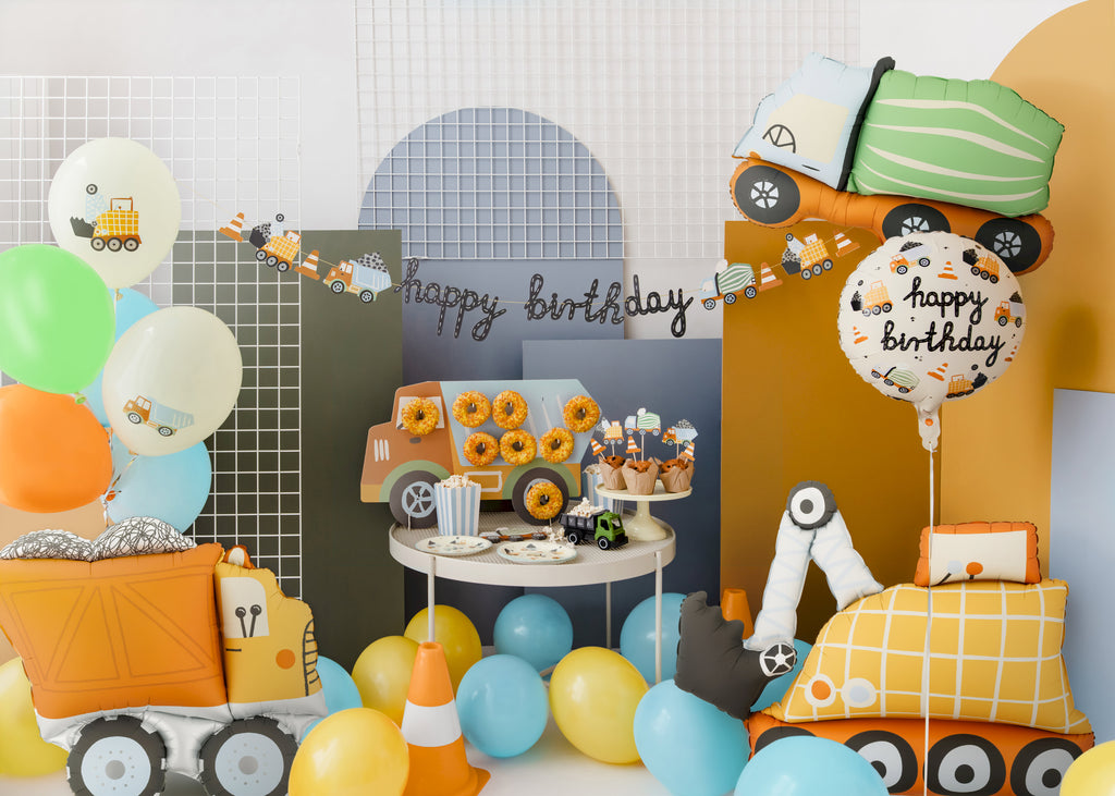 LKW‑Folienballon – 87 × 69 cm (aufgeblasen) | Baustellen‑Truck für Kindergeburtstag & Party | Helium oder Luft, inkl. Strohhalm