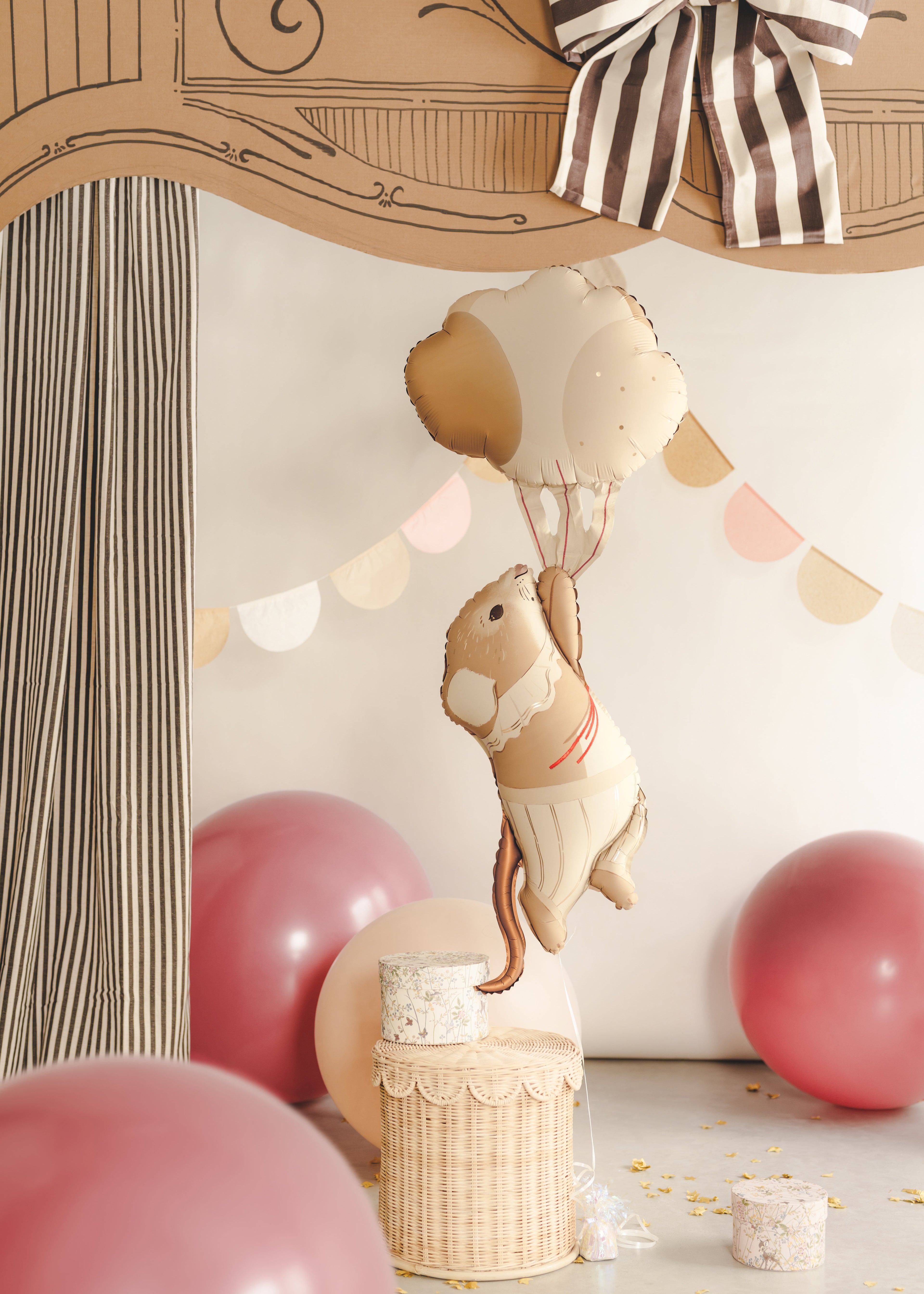 Folienballon „Maus mit Ballons“ – 44 × 104 cm | Farbmix | Für Helium & Luft, inkl. Strohhalm | Kindergeburtstag & Party