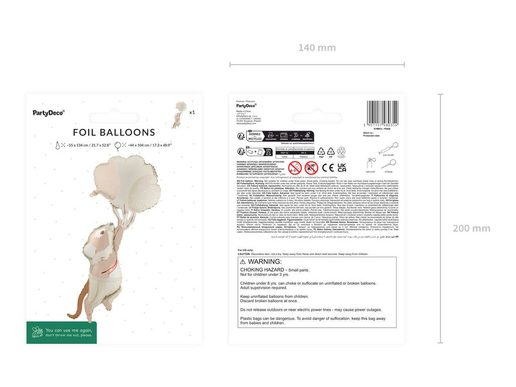 Folienballon „Maus mit Ballons“ – 44 × 104 cm | Farbmix | Für Helium & Luft, inkl. Strohhalm | Kindergeburtstag & Party