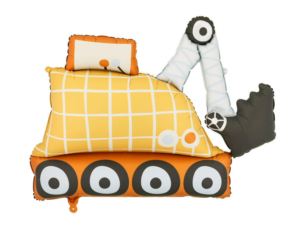 Folienballon „Bagger“ – 93 × 68 cm (aufgeblasen) | Baustellen‑Ballon für Kindergeburtstag & Party | Helium oder Luft, inkl. Strohhalm