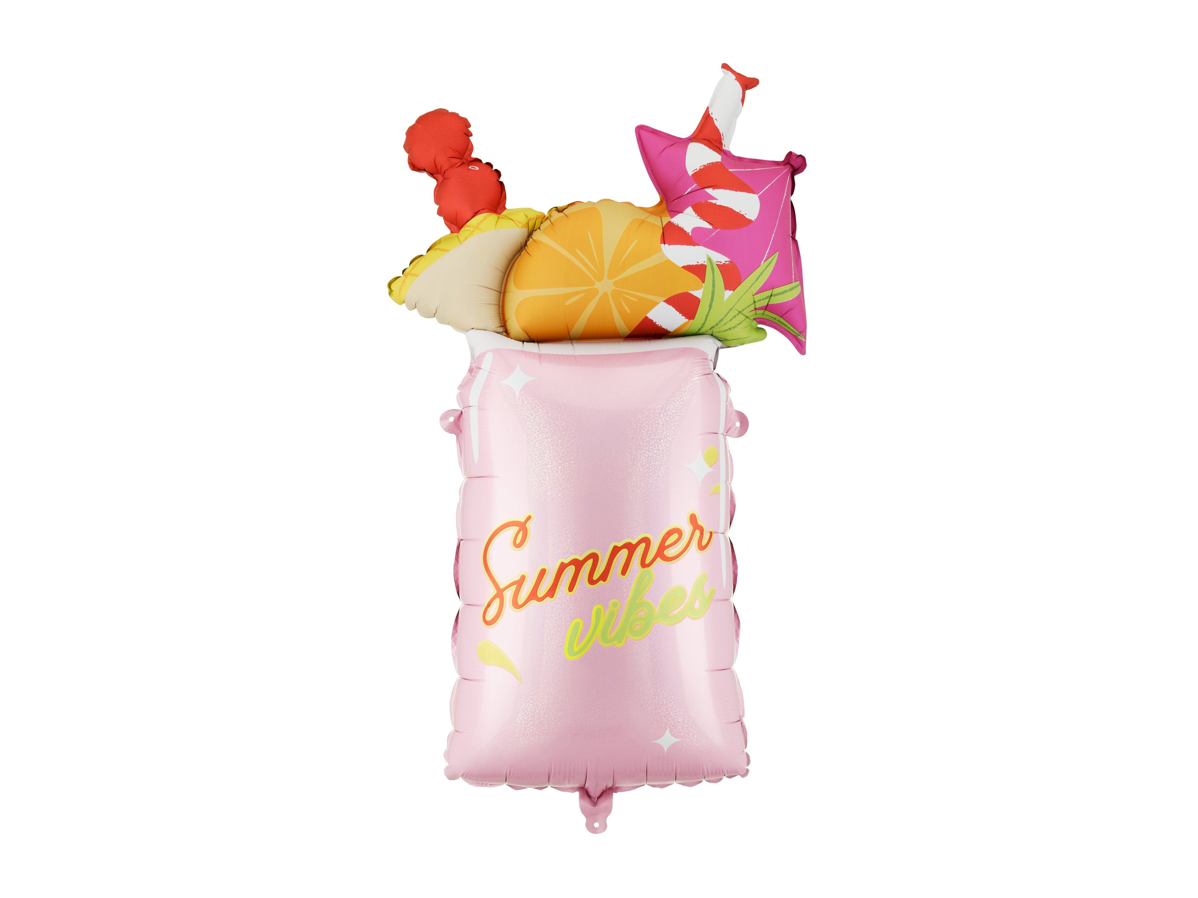 Cocktail-Folienballon "Summer Vibes" 47 x 79 cm - Rosa, für Helium und Luft, Sommerparty- und Poolparty-Deko