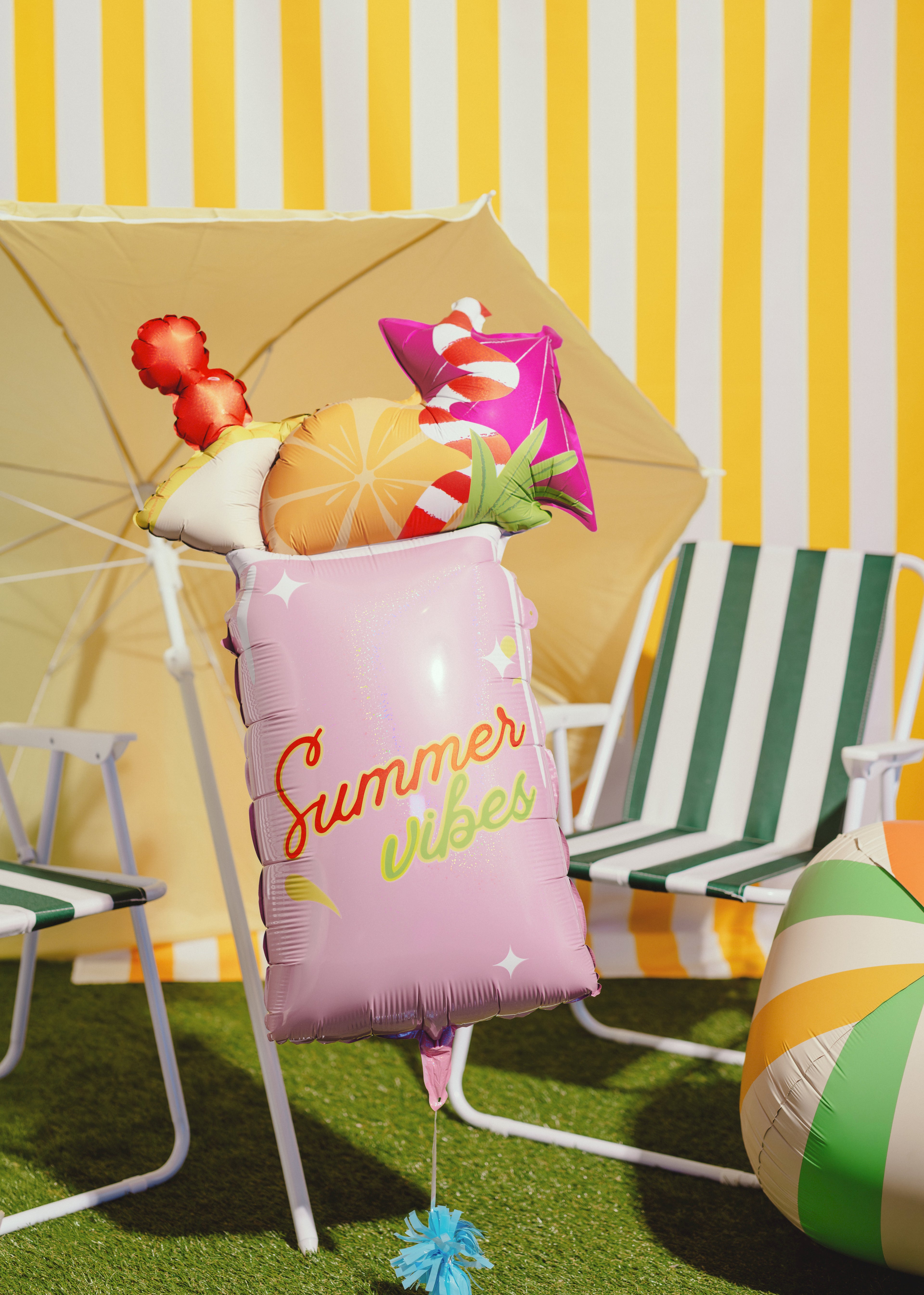 Cocktail-Folienballon "Summer Vibes" 47 x 79 cm - Rosa, für Helium und Luft, Sommerparty- und Poolparty-Deko