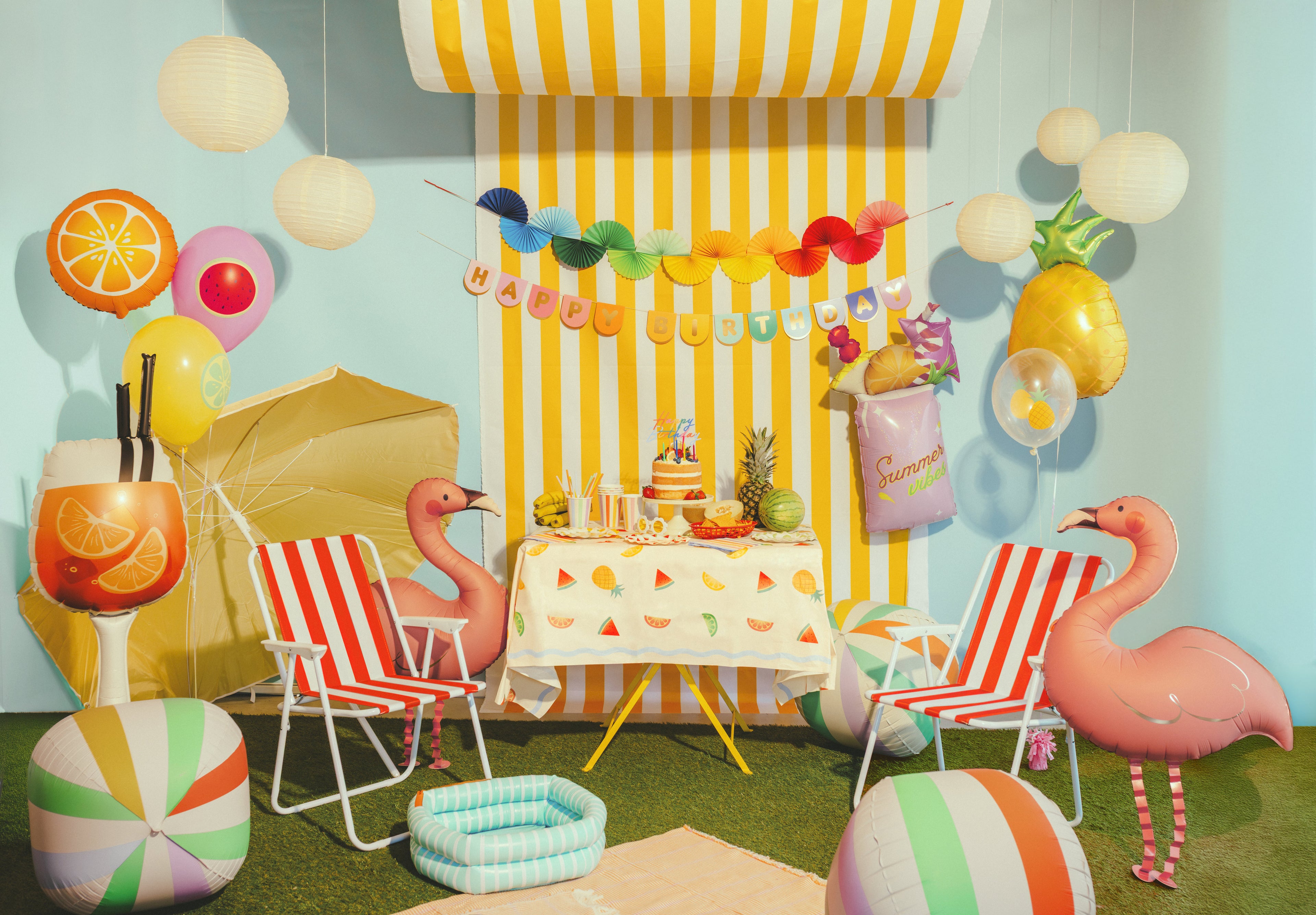 Cocktail-Folienballon "Summer Vibes" 47 x 79 cm - Rosa, für Helium und Luft, Sommerparty- und Poolparty-Deko