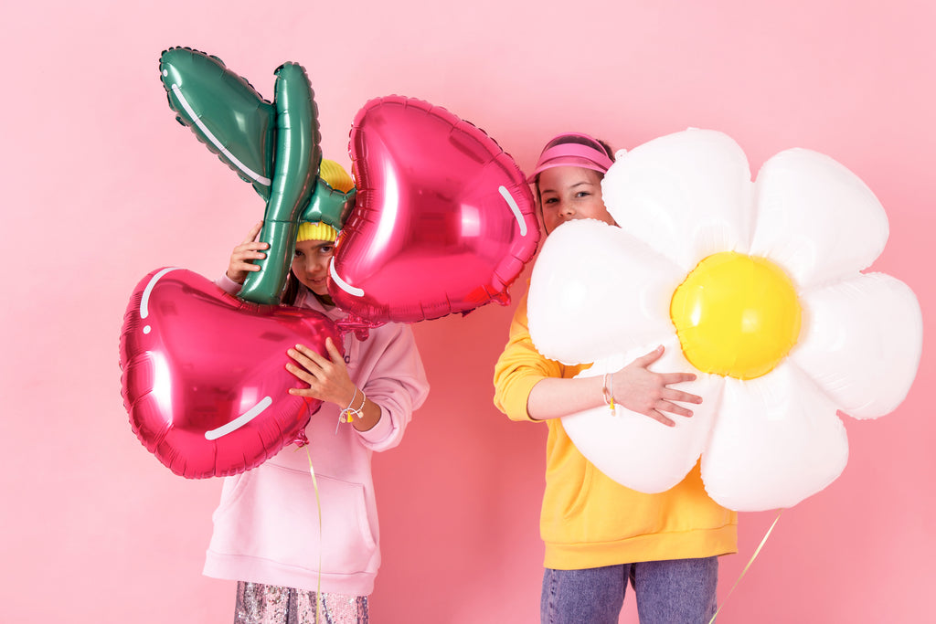Gänseblümchen-Folienballon XXL 97 x 103 cm - weiß-gelbe Blumen-Deko, für Helium und Luft, Geburtstag und Sommerparty