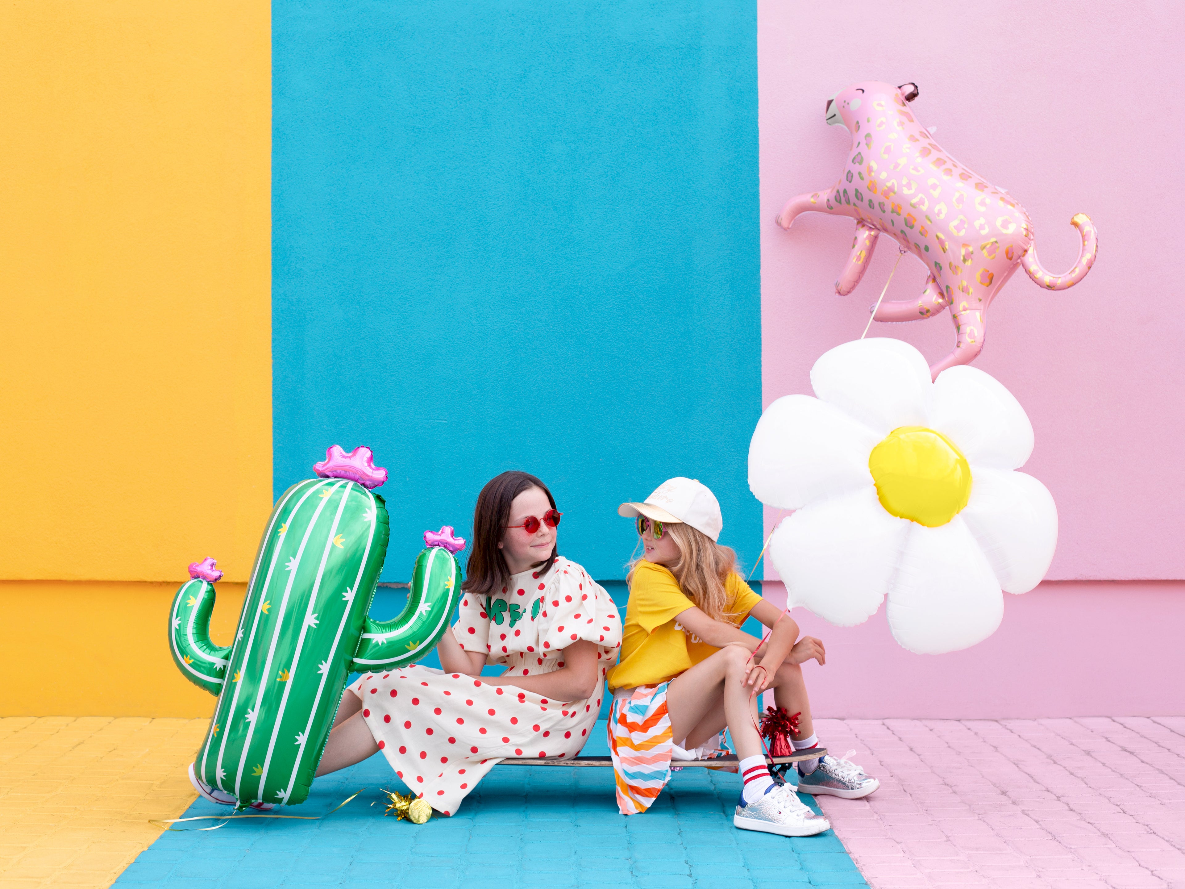 Gänseblümchen-Folienballon XXL 97 x 103 cm - weiß-gelbe Blumen-Deko, für Helium und Luft, Geburtstag und Sommerparty