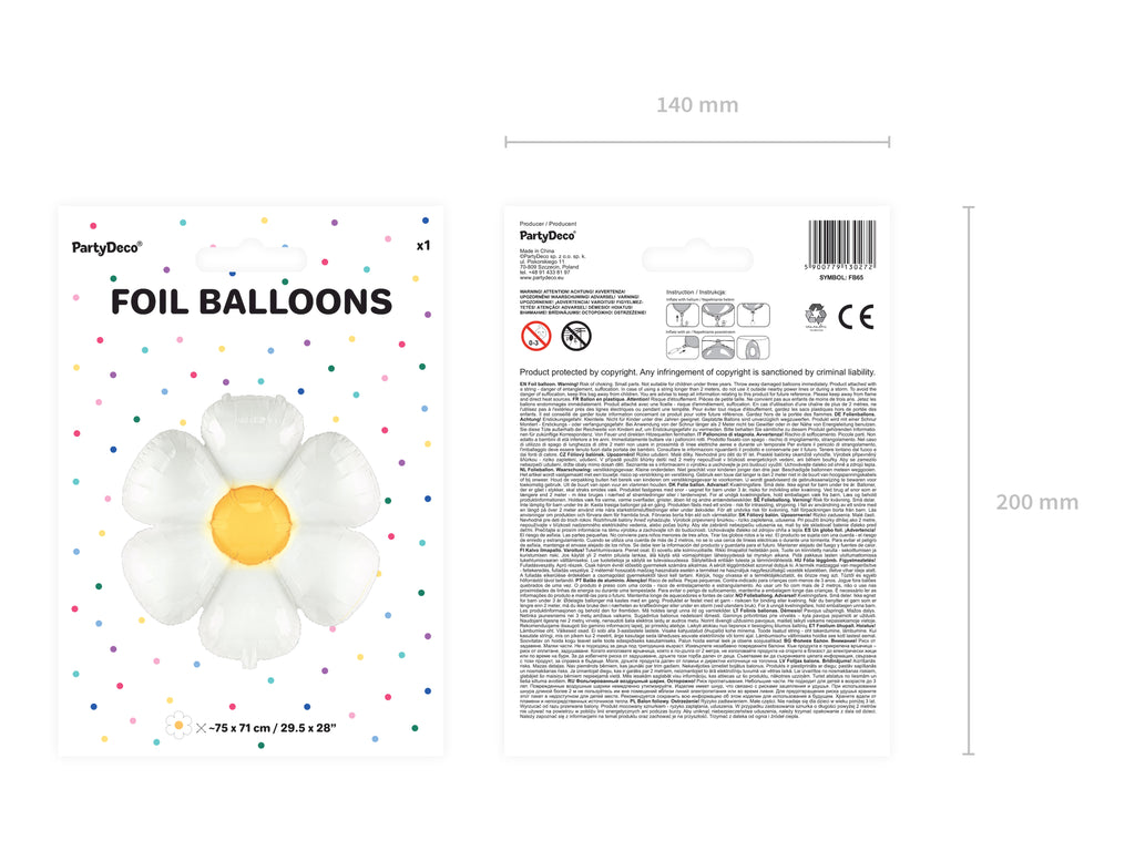 Gänseblümchen-Folienballon XXL 97 x 103 cm - weiß-gelbe Blumen-Deko, für Helium und Luft, Geburtstag und Sommerparty