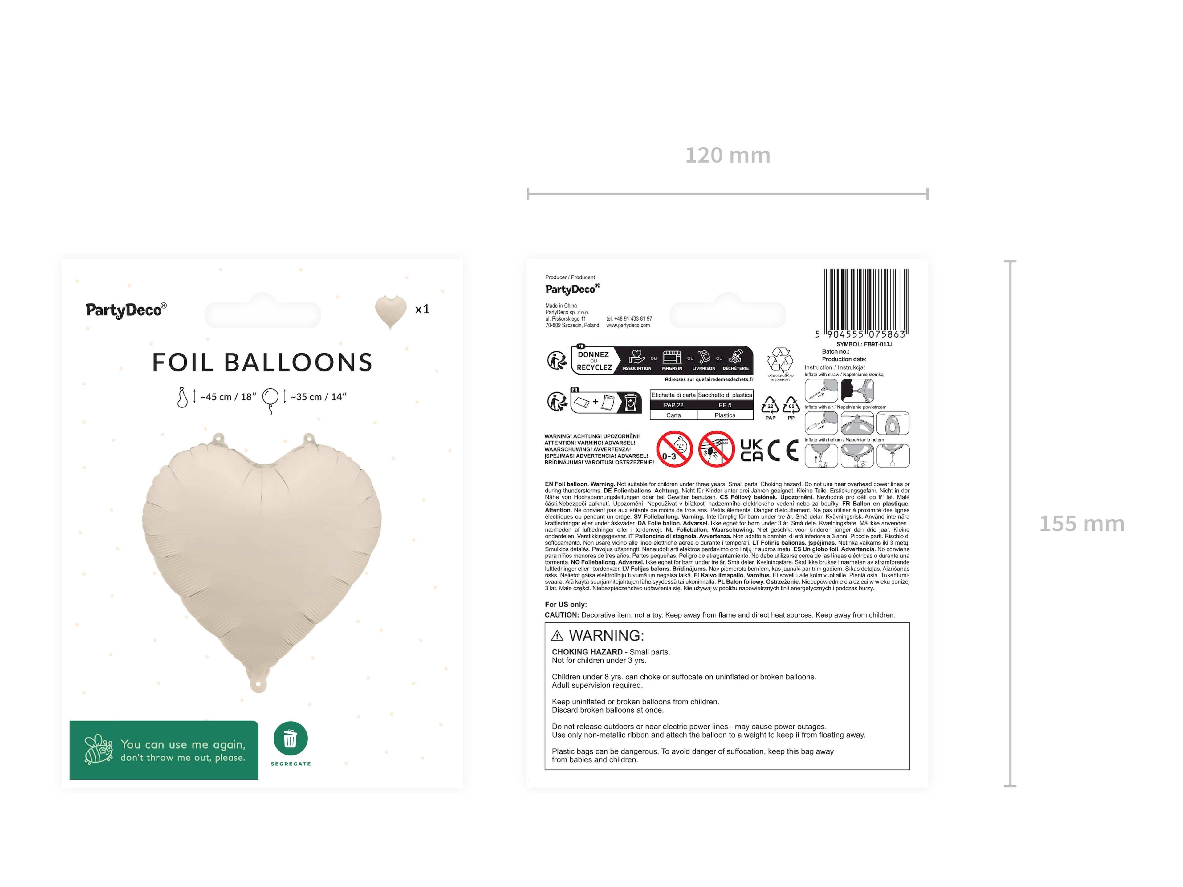 Herz-Folienballon 45 cm in Hellbeige - matter Herzballon für Helium und Luft, elegante Hochzeits-, Geburtstags- und Babyparty-Deko