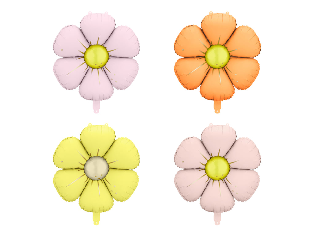 Gänseblümchen Folienballons für Girlanden – 4er Set | Ø 65/45 cm | Luftfüllung | Pastell (Gelb, Hellorange, Puderrosa, Helllila)