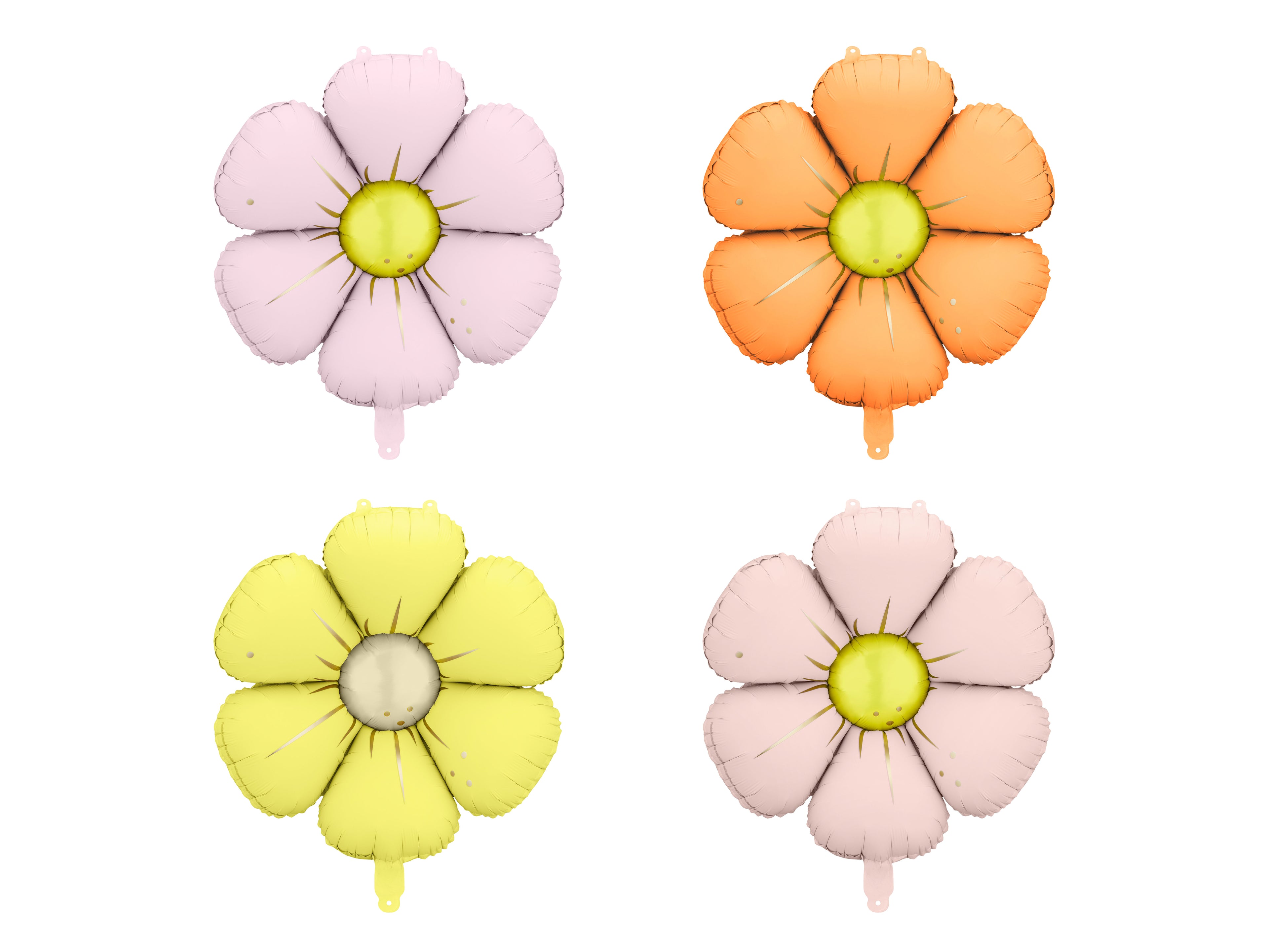 Gänseblümchen Folienballons für Girlanden – 4er Set | Ø 65/45 cm | Luftfüllung | Pastell (Gelb, Hellorange, Puderrosa, Helllila)