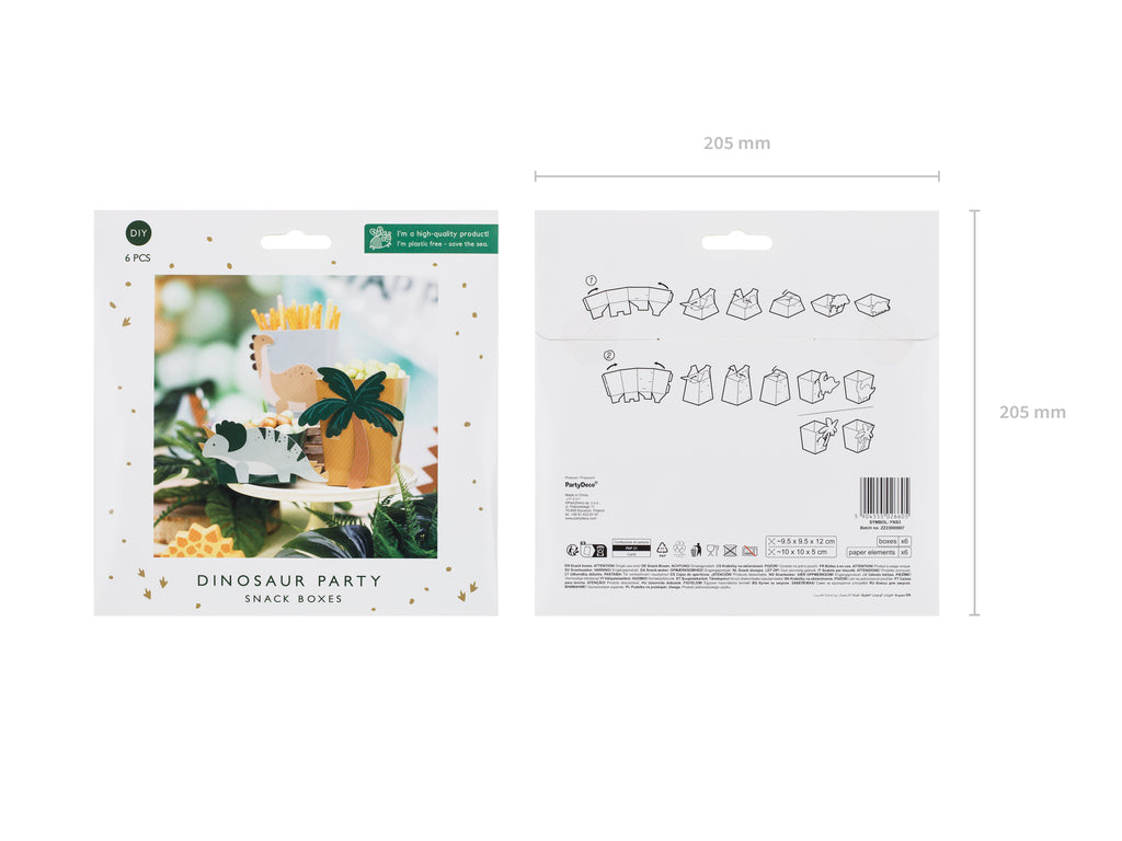 Dinosaurier‑Snackboxen – Bastelset | 6er Set (4 groß, 2 klein) mit Deko‑Teilen | Papierboxen in Farbmix für Kindergeburtstag