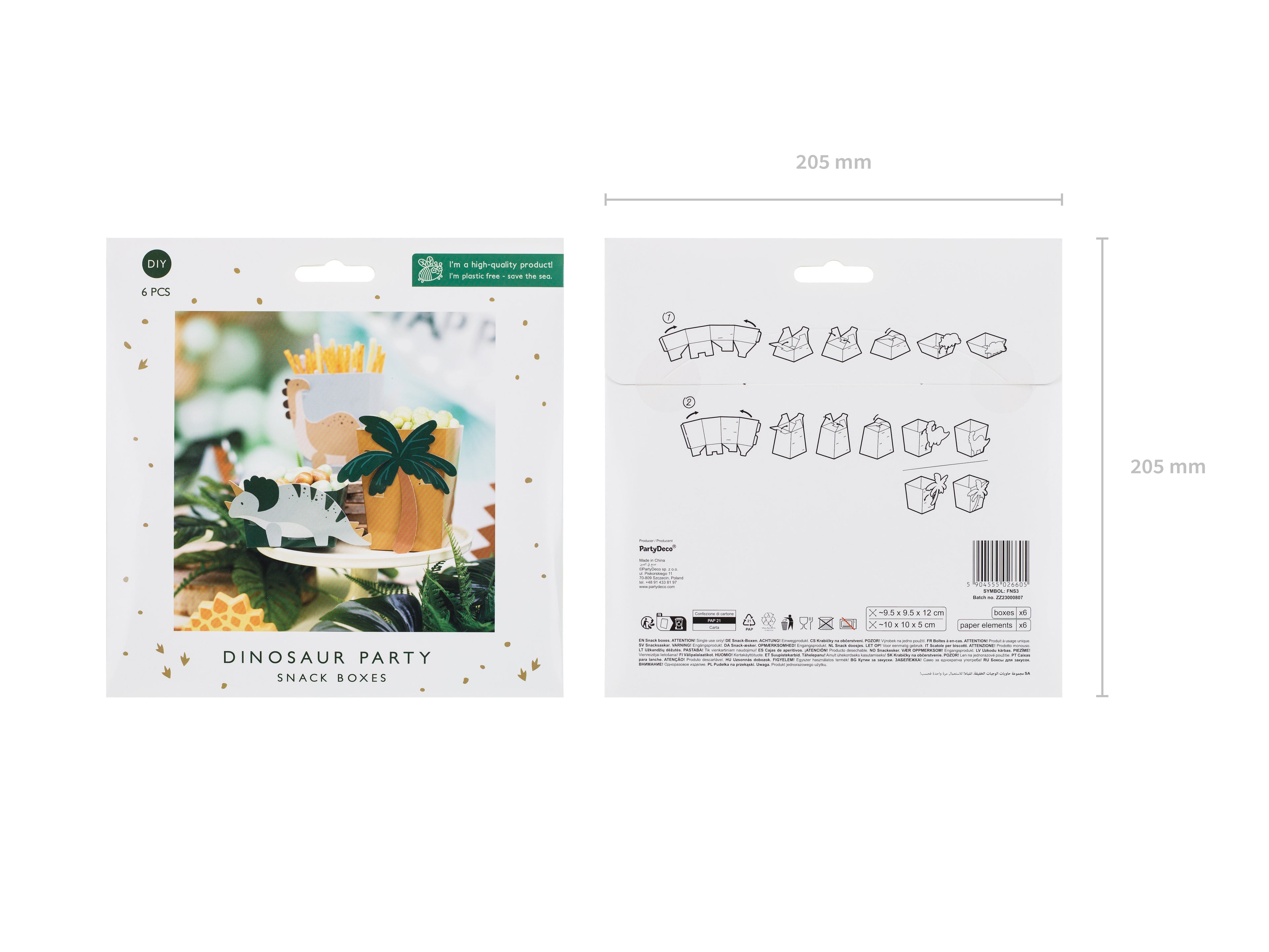 Dinosaurier‑Snackboxen – Bastelset | 6er Set (4 groß, 2 klein) mit Deko‑Teilen | Papierboxen in Farbmix für Kindergeburtstag