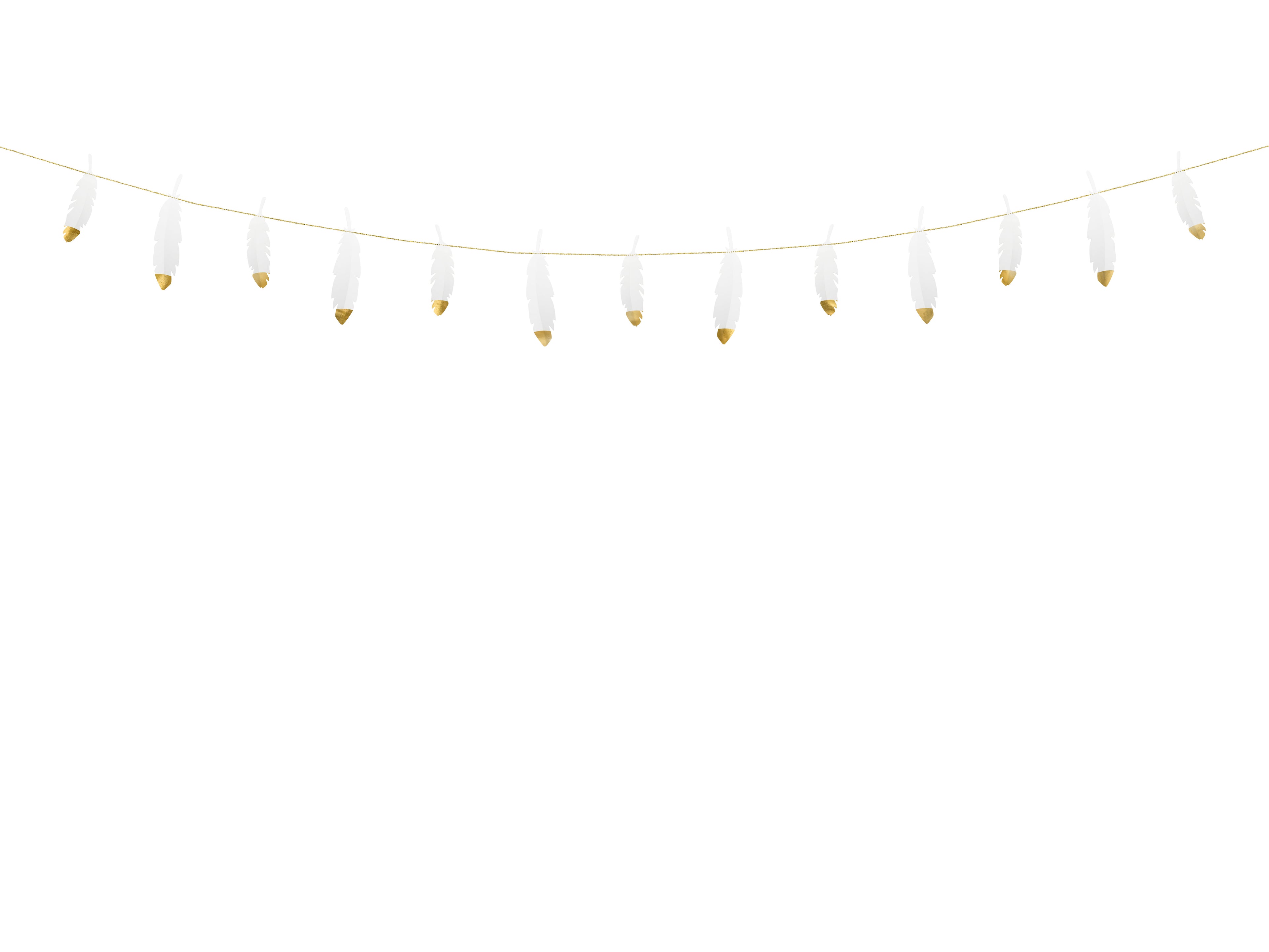 Federgirlande Weiß & Gold – 1,6 m Boho Deko mit weißen Federn und goldenen Spitzen | Hochzeit, Babyshower, Geburtstag