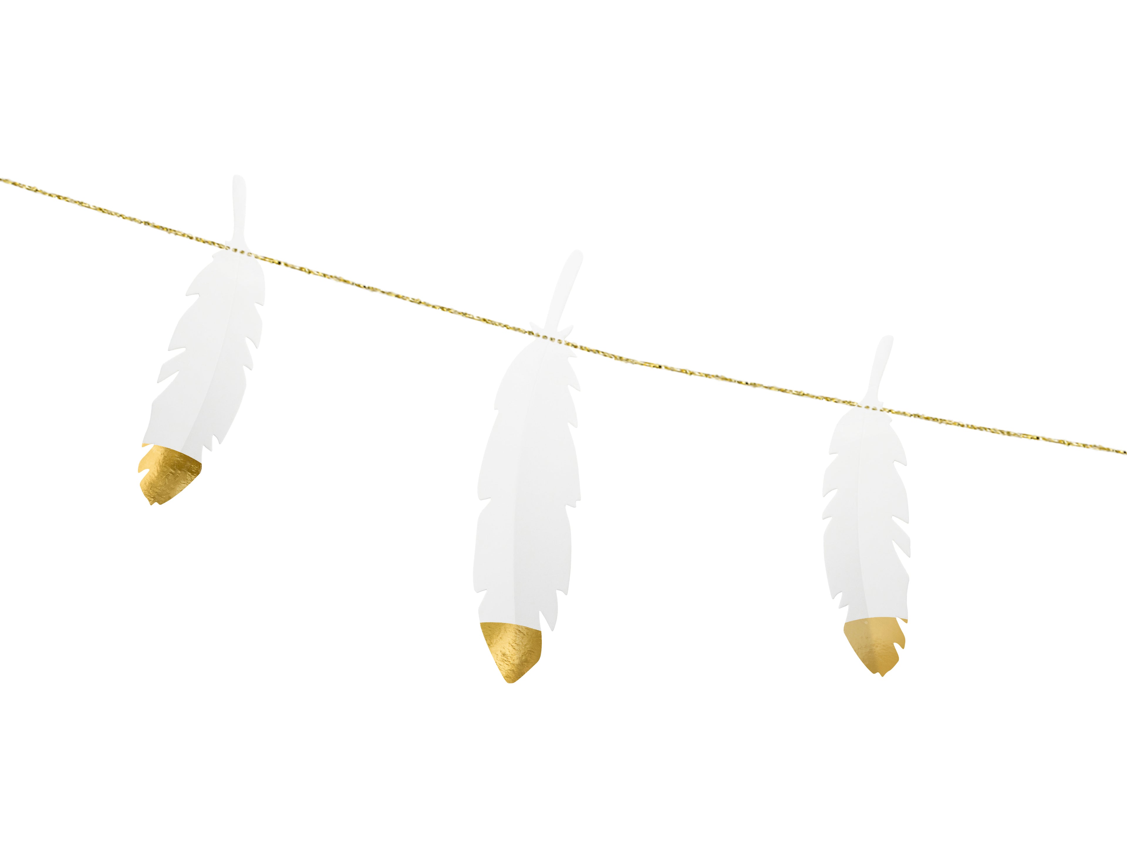 Federgirlande Weiß & Gold – 1,6 m Boho Deko mit weißen Federn und goldenen Spitzen | Hochzeit, Babyshower, Geburtstag