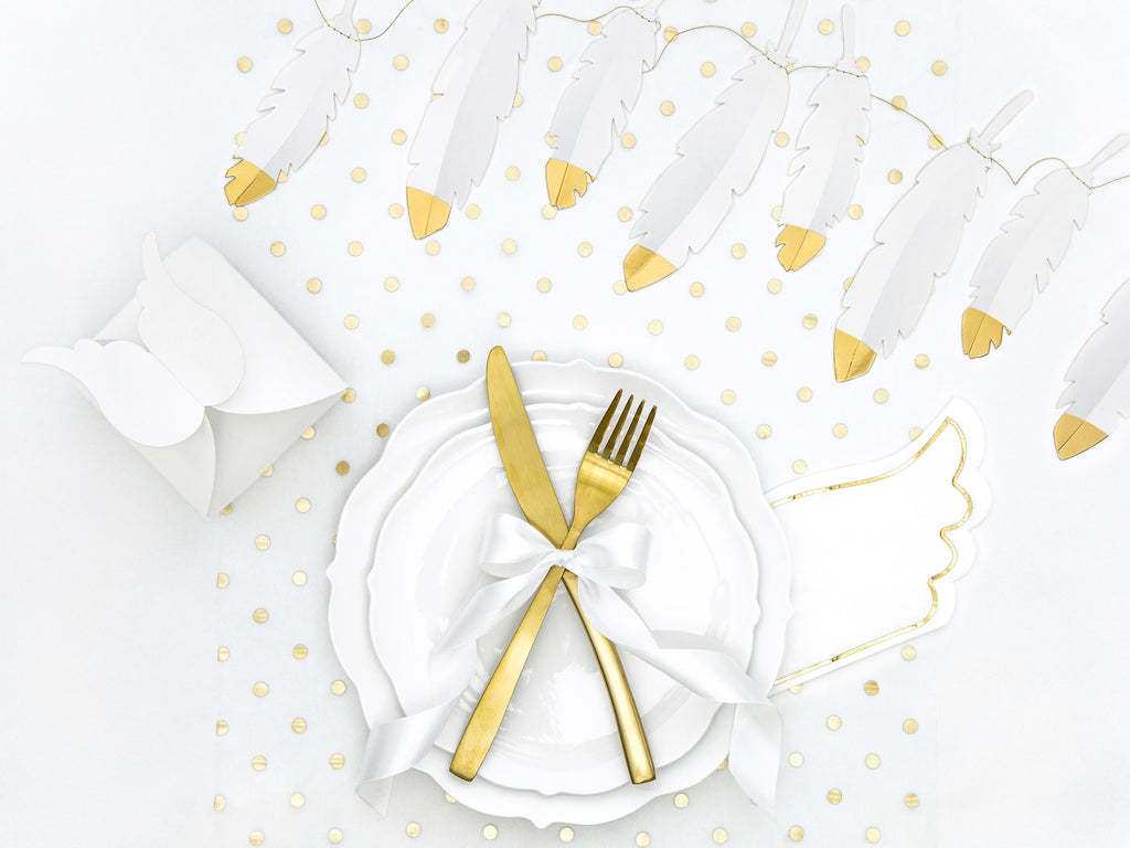 Federgirlande Weiß & Gold – 1,6 m Boho Deko mit weißen Federn und goldenen Spitzen | Hochzeit, Babyshower, Geburtstag