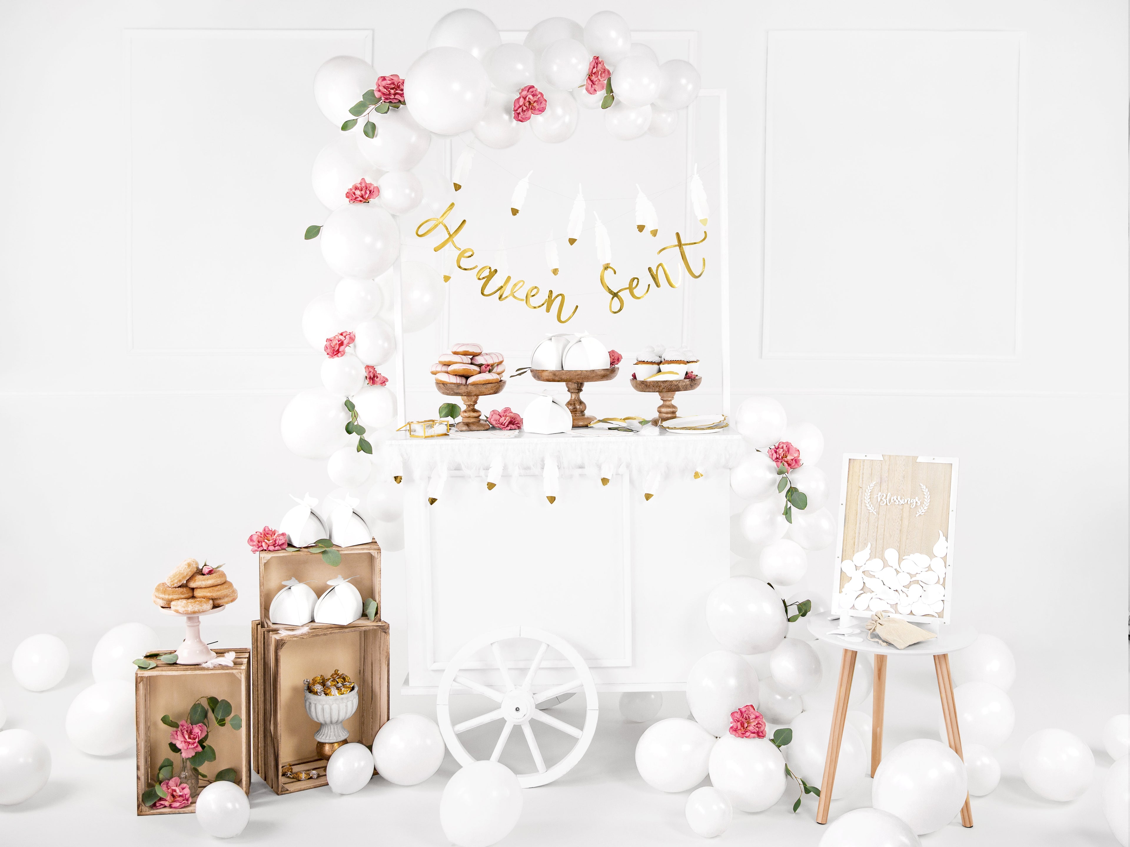Federgirlande Weiß & Gold – 1,6 m Boho Deko mit weißen Federn und goldenen Spitzen | Hochzeit, Babyshower, Geburtstag
