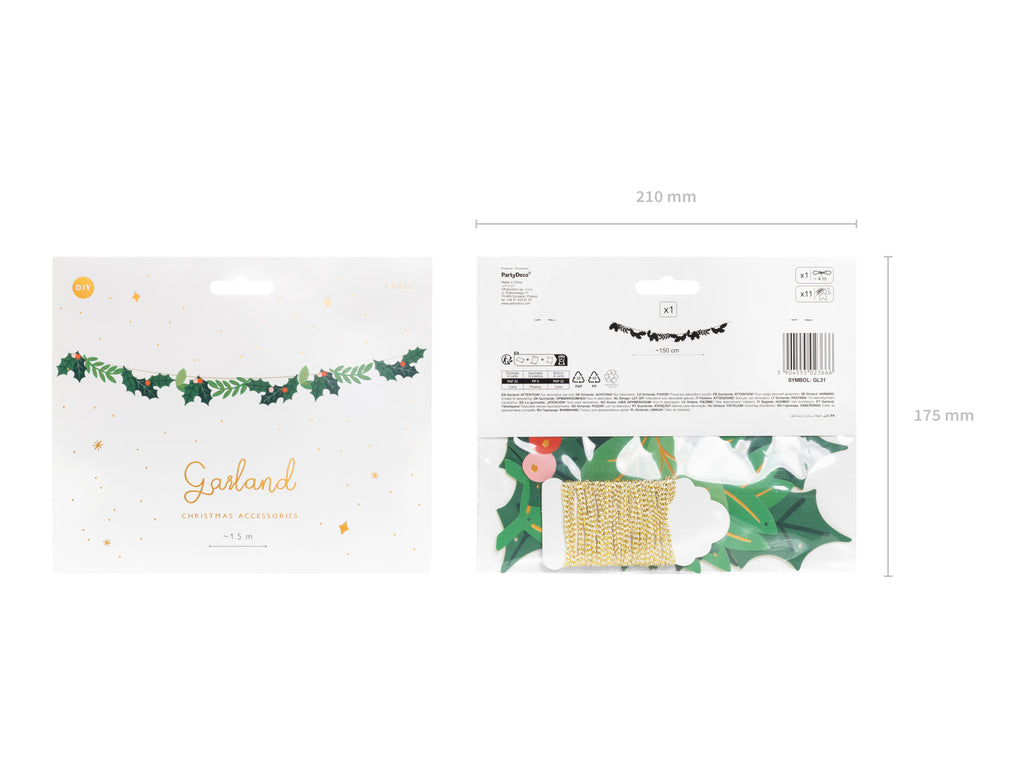 Mistelzweig‑Girlande Grün – 1,5 m Papiergirlande mit 11 Elementen | DIY Weihnachts‑ & Winterdeko, Schnur 4 m