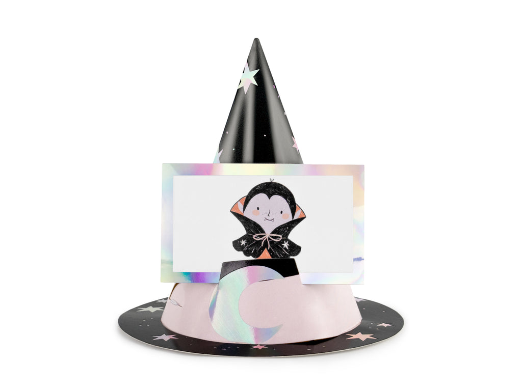 Halloween Spiel „Rate mal!“ – Kartenspiel mit 6 Hexenhüten & 40 Karten | Partyspiel für Kinder & Familien (2–6 Spieler)