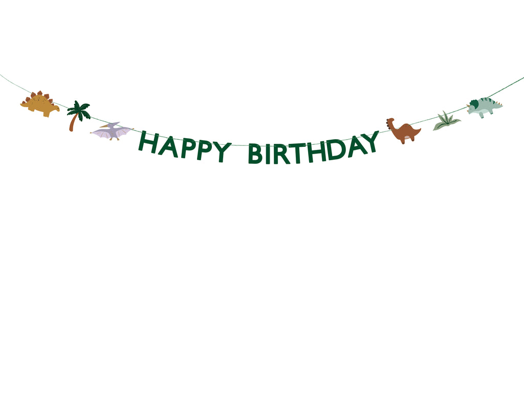 Happy Birthday Dino Banner – 3 m Girlande | Papier‑Wimpelkette mit Dinosauriern | Höhe 11 cm, Schnur 4,5 m | Selbstmontage