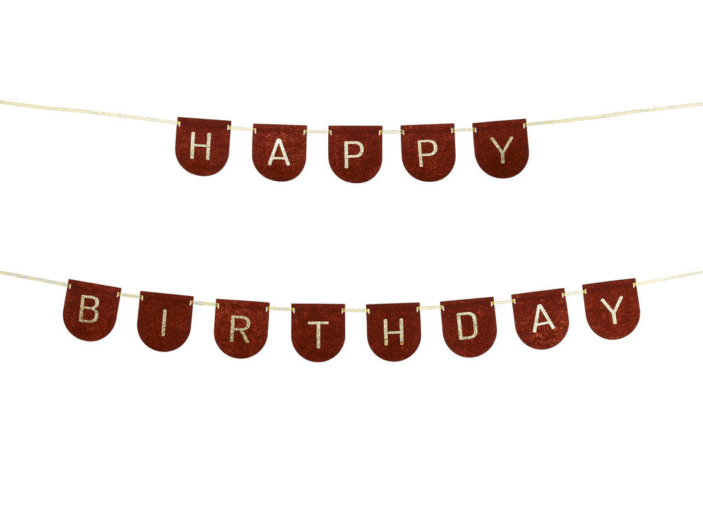 Filz‑Geburtstagsgirlande „Alles Gute zum Geburtstag“ – Braun, 3 m | Hochwertiger Filzbanner mit goldenem Band, 12 cm hoch