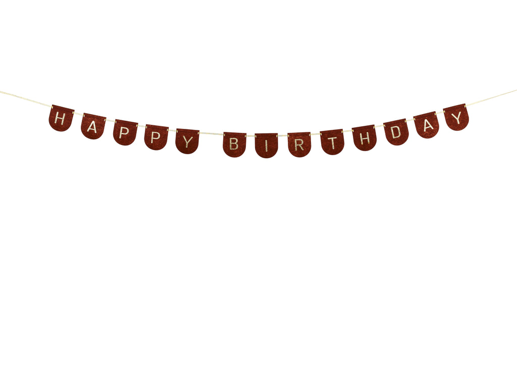 Filz‑Geburtstagsgirlande „Alles Gute zum Geburtstag“ – Braun, 3 m | Hochwertiger Filzbanner mit goldenem Band, 12 cm hoch