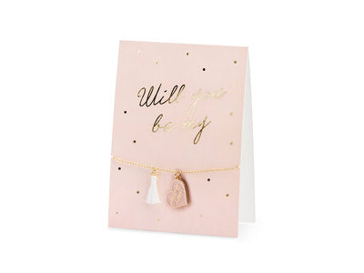 Karte mit Armband „Willst du meine Trauzeugin sein?“ – Rosa Karte & Armband „Maid of honor“ | 10,5 × 14,8 cm | Geschenk für Trauzeugin