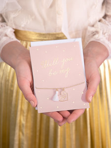 Karte mit Armband „Willst du meine Trauzeugin sein?“ – Rosa Karte & Armband „Maid of honor“ | 10,5 × 14,8 cm | Geschenk für Trauzeugin