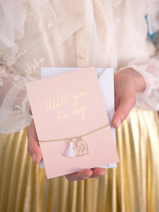 Karte mit Armband „Willst du meine Trauzeugin sein?“ – Rosa Karte & Armband „Maid of honor“ | 10,5 × 14,8 cm | Geschenk für Trauzeugin
