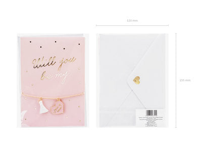 Karte mit Armband „Willst du meine Trauzeugin sein?“ – Rosa Karte & Armband „Maid of honor“ | 10,5 × 14,8 cm | Geschenk für Trauzeugin
