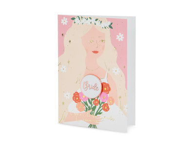 Bride und Team Bride Anstecknadel – Karte mit Metallic‑Print & Pin | JGA Accessoire | „Bride“ oder „Team Bride“ | 10,5 × 15 cm Geschenkset