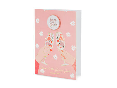 Bride und Team Bride Anstecknadel – Karte mit Metallic‑Print & Pin | JGA Accessoire | „Bride“ oder „Team Bride“ | 10,5 × 15 cm Geschenkset