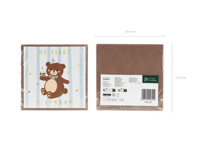 Teddybär‑Geburtstagskarte – 14×14 cm | Süße Karte in verschiedenen Farben inkl. Umschlag | Kindergeburtstag, Mädchen & Jungen