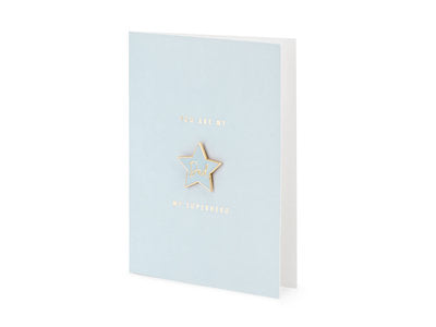 Grußkarte mit Papa‑Anstecknadel – Blaue Karte & goldener „Dad“‑Pin | 10,5 × 14,8 cm | Geschenk für Papa, Vatertag, Geburtstag