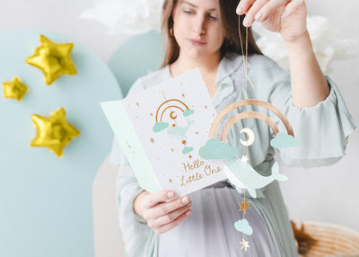 3D Grußkarte mit Anhänger – Storch (Hellrosa) oder Wal (Tiffany‑Blau) | DIY Pop‑Up Karte zum Selbstzusammenbauen |Baby,Geburt,Taufe