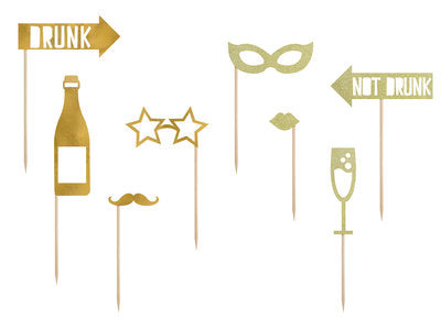 Foto‑Requisiten „Let’s Celebrate“ – 8‑teiliges Set in Gold | Party‑Props zum Selbstmontieren | 21–42 cm | Fotobox, Geburtstag, Hochzeit