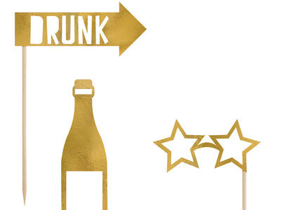 Foto‑Requisiten „Let’s Celebrate“ – 8‑teiliges Set in Gold | Party‑Props zum Selbstmontieren | 21–42 cm | Fotobox, Geburtstag, Hochzeit